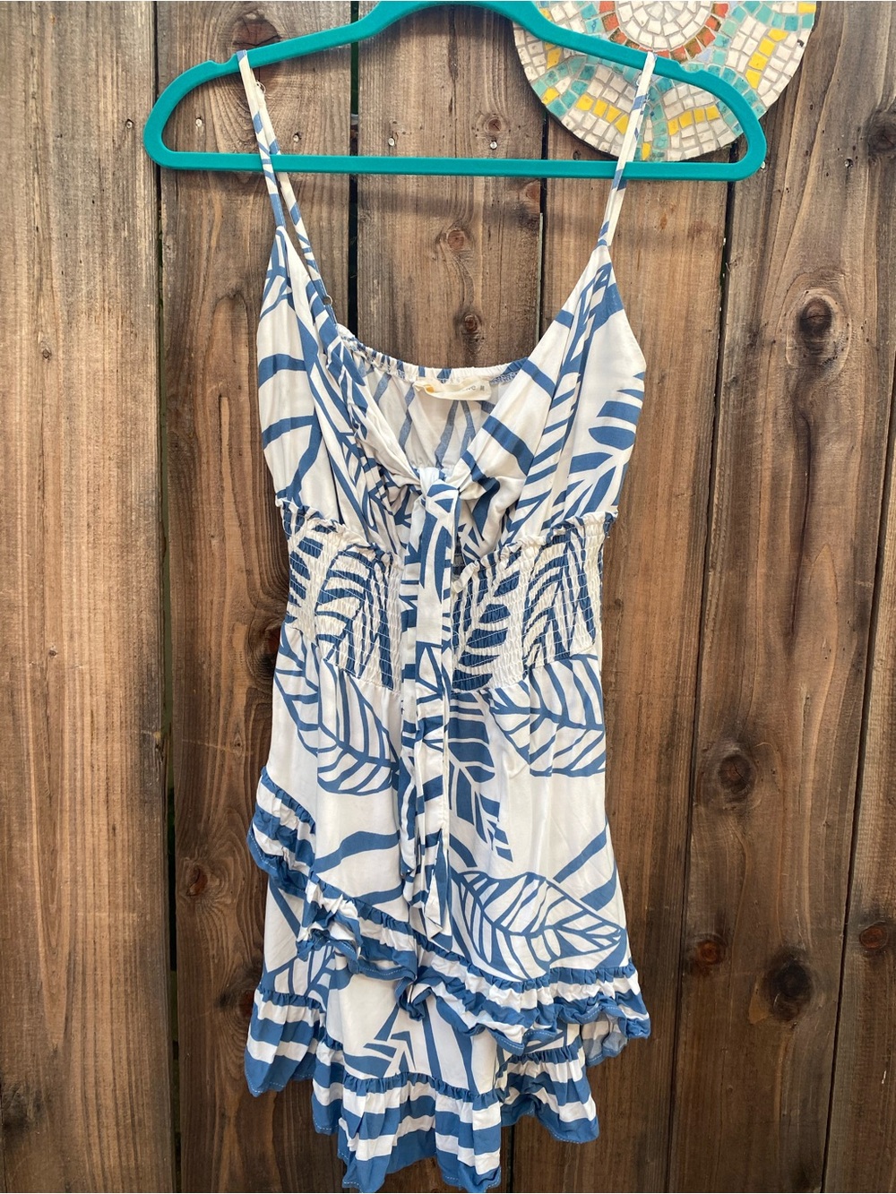 Blue and White Leaf-Print Sundress
